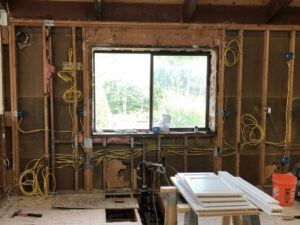 A view of the behind the scenes structure of a kitchen remodel